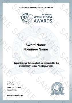 World Spa Awards certificate sample